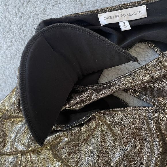 Dress The Population Mini Dress Women Small Gold Metallic Cyberpunk Futuristic - Picture 4 of 13